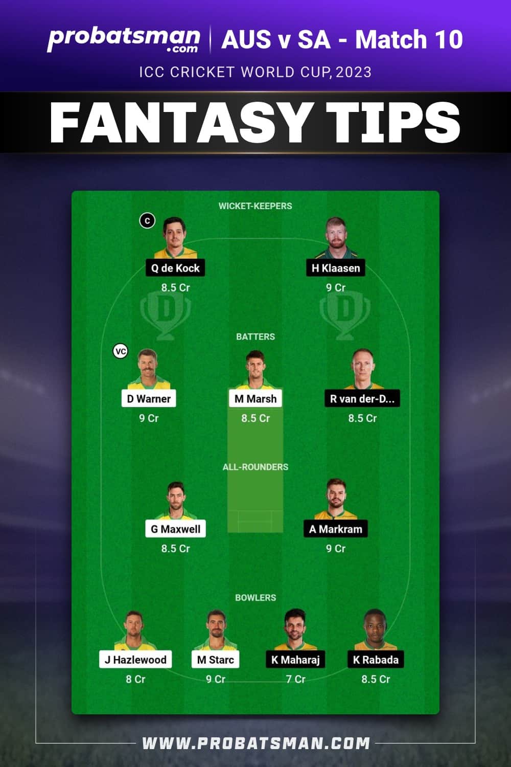 AUS vs SA Dream11 Prediction - Fantasy Team 2