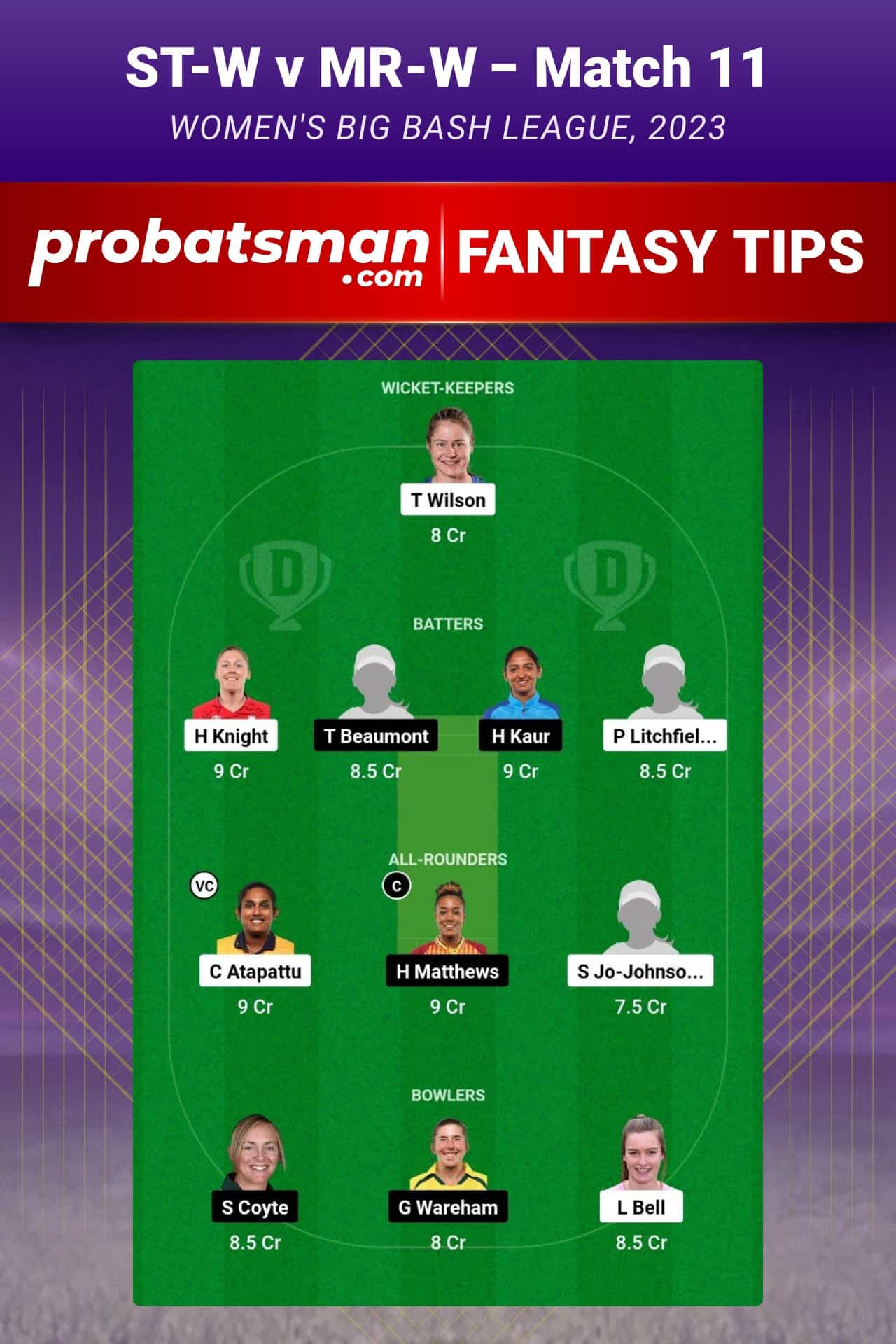 ST-W vs MR-W Dream11 Prediction - Fantasy Team 1 ST-W vs MR-W Dream11 Prediction - Fantasy Team 1