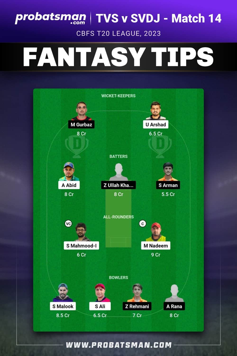 TVS vs SVDJ Dream11 Prediction - Fantasy Team 1 TVS vs SVDJ Dream11 Prediction - Fantasy Team 1