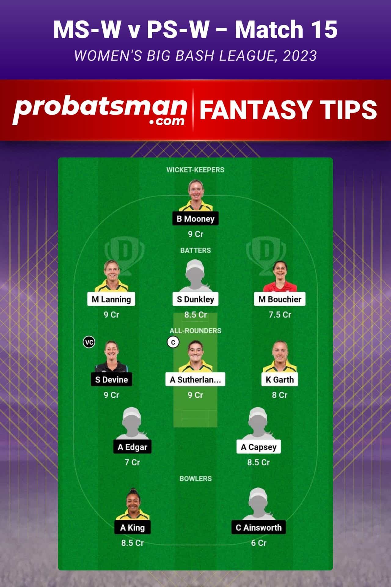 MS-W vs PS-W Dream11 Prediction - Fantasy Team 1 MS-W vs PS-W Dream11 Prediction - Fantasy Team 1