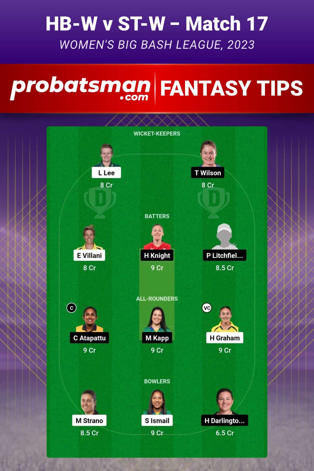 HB-W vs ST-W Dream11 Prediction - Fantasy Team 1 HB-W vs ST-W Dream11 Prediction - Fantasy Team 1