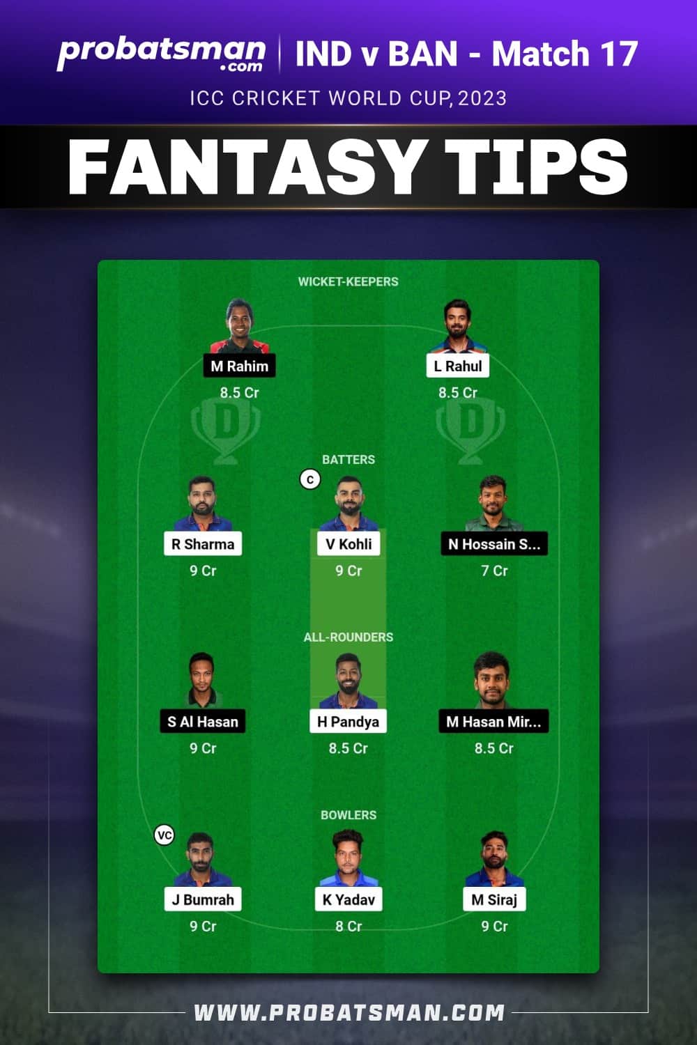 IND vs BAN Dream11 Prediction - Fantasy Team 2