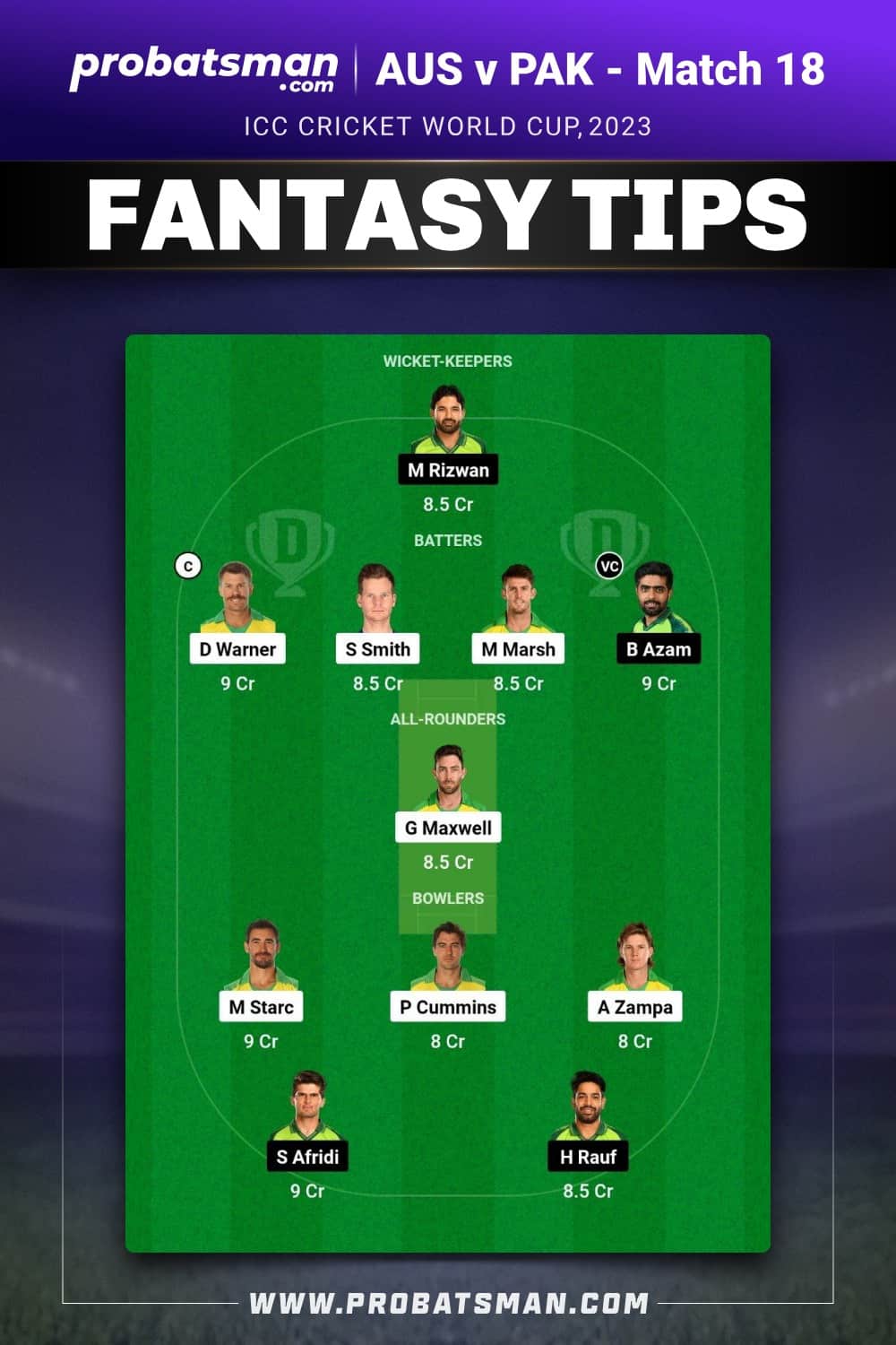 AUS vs PAK Dream11 Prediction - Fantasy Team 2