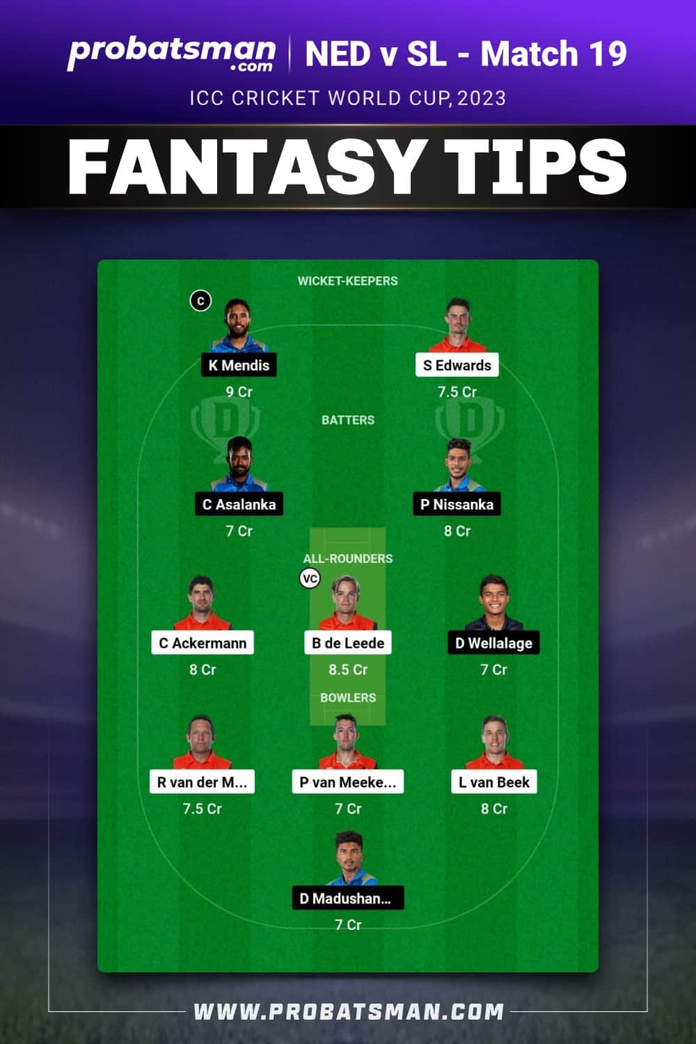 NED vs SL Dream11 Prediction - Fantasy Team 1