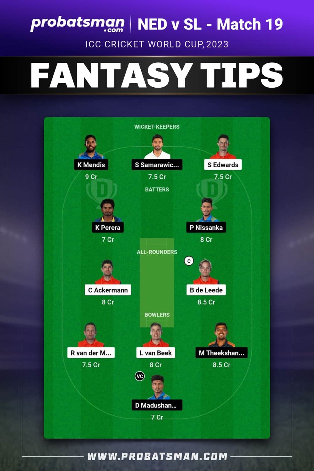 NED vs SL Dream11 Prediction - Fantasy Team 2