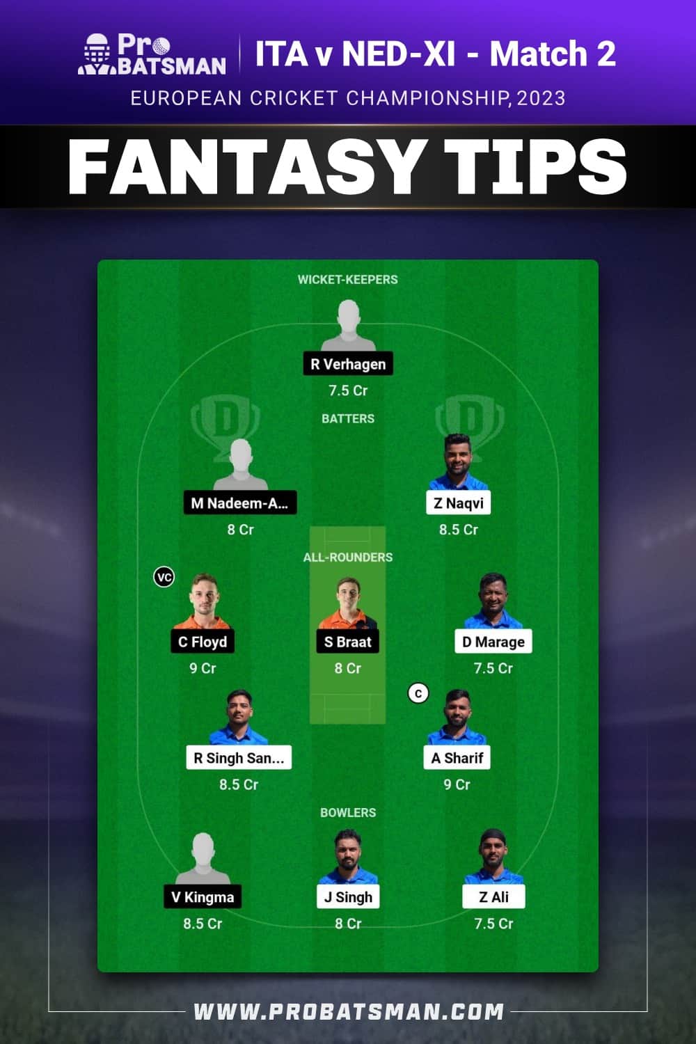 ITA vs NED-XI Dream11 Prediction - Fantasy Team 1