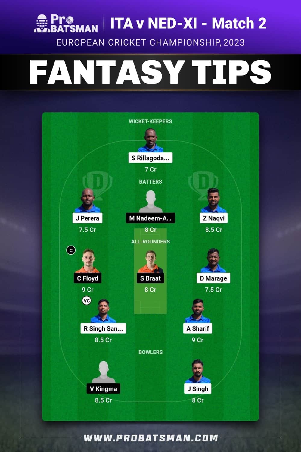 ITA vs NED-XI Dream11 Prediction - Fantasy Team 2