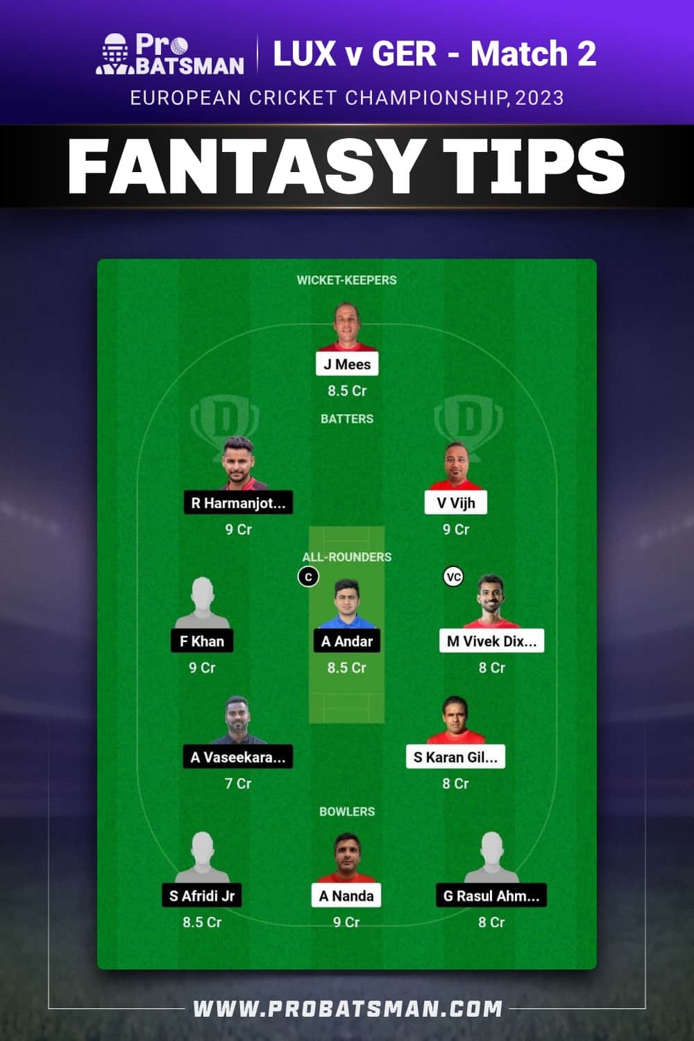 LUX vs GER Dream11 Prediction - Fantasy Team 2