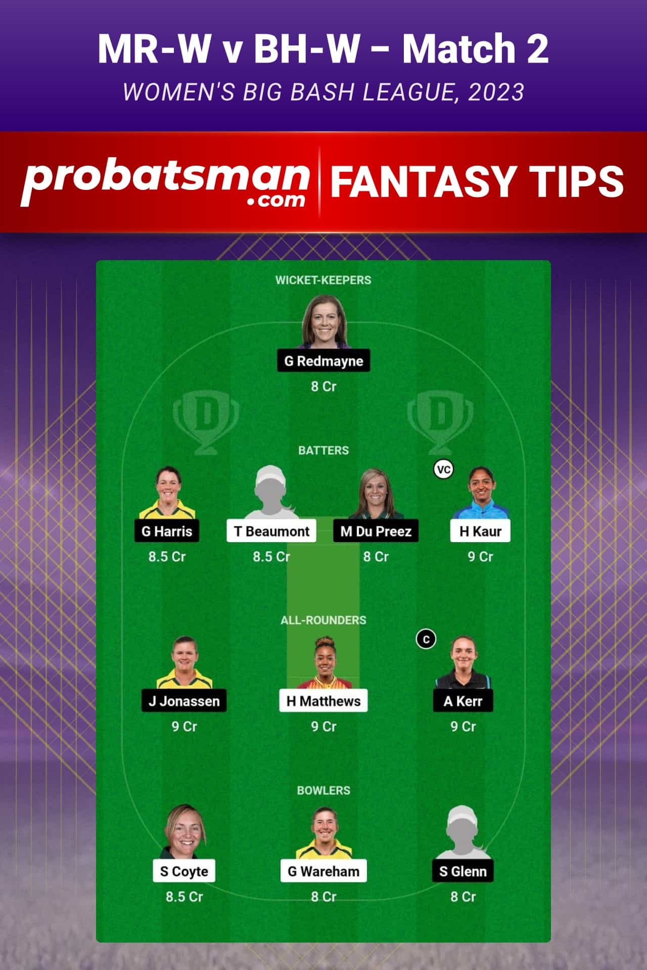 MR-W vs BH-W Dream11 Prediction - Fantasy Team 2 MR-W vs BH-W Dream11 Prediction - Fantasy Team 2