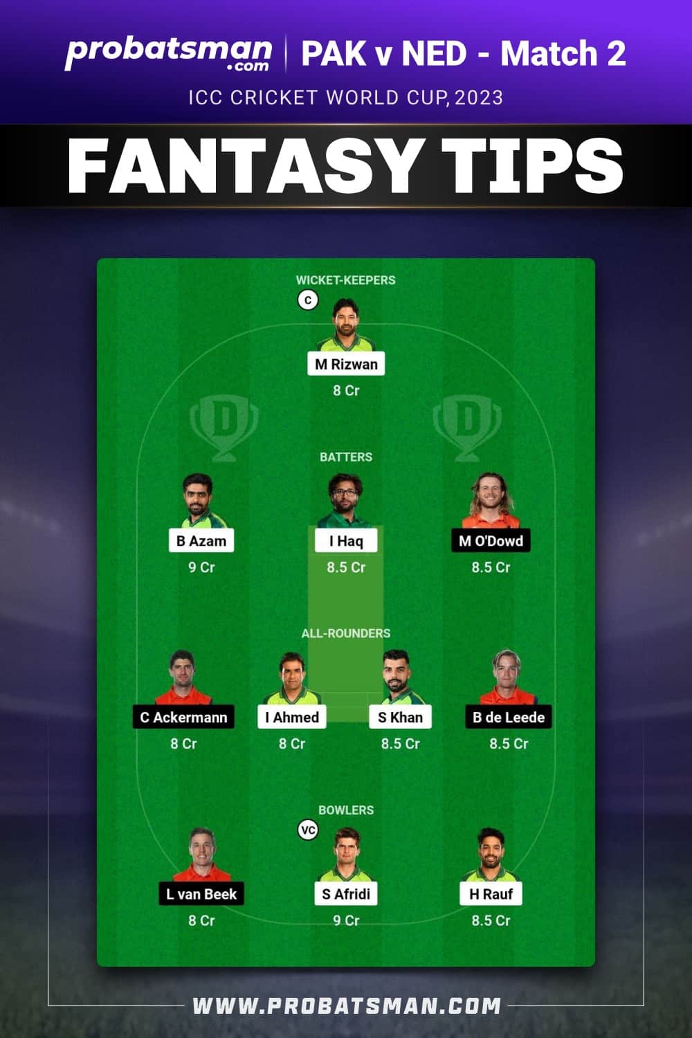 PAK vs NED Dream11 Prediction - Fantasy Team 2