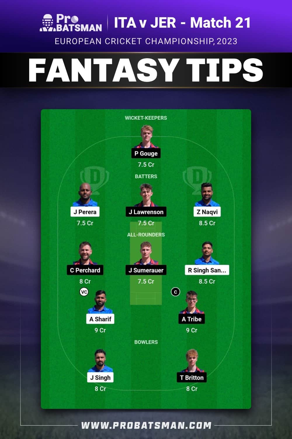 ITA vs JER Dream11 Prediction - Fantasy Team 1