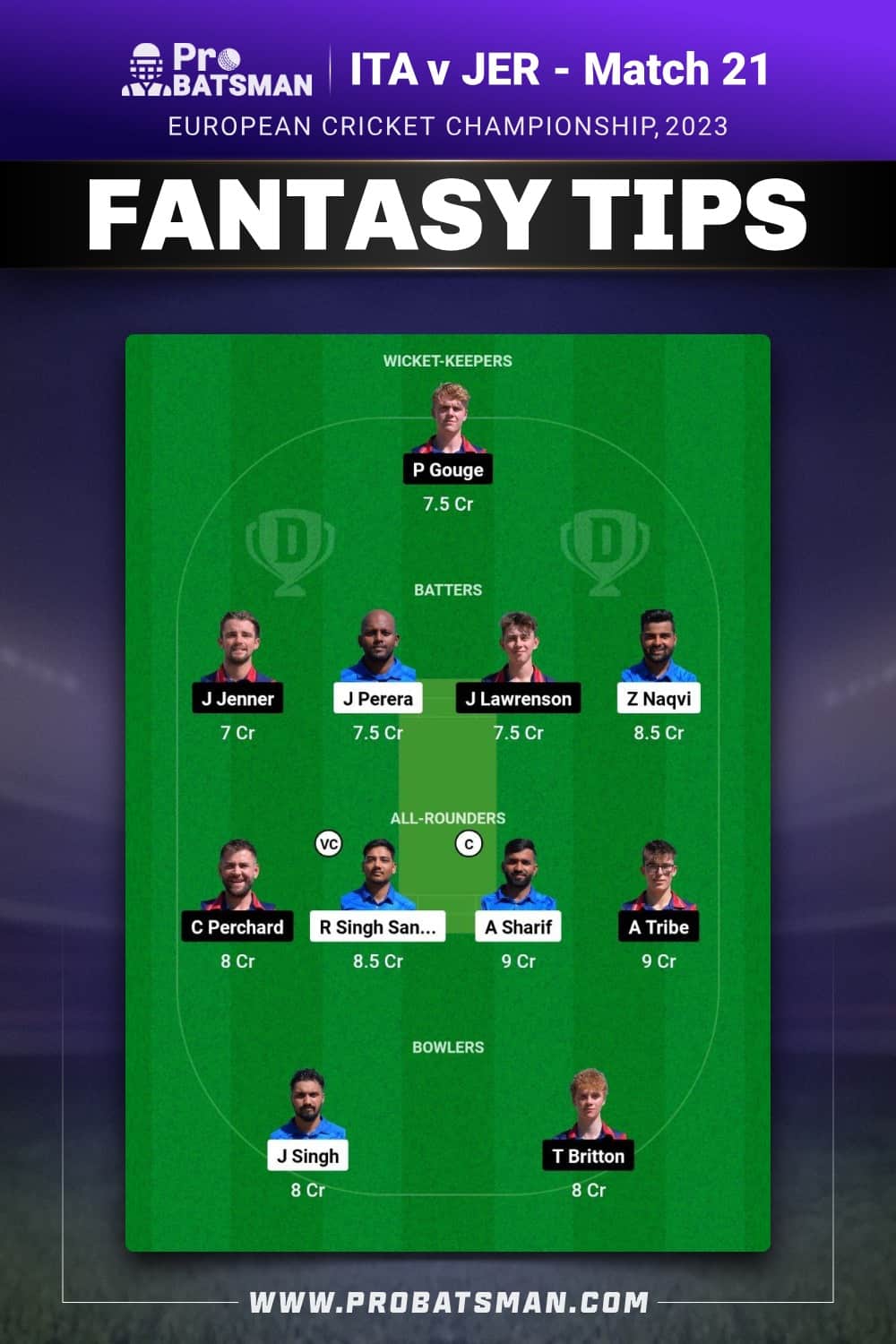 ITA vs JER Dream11 Prediction - Fantasy Team 2