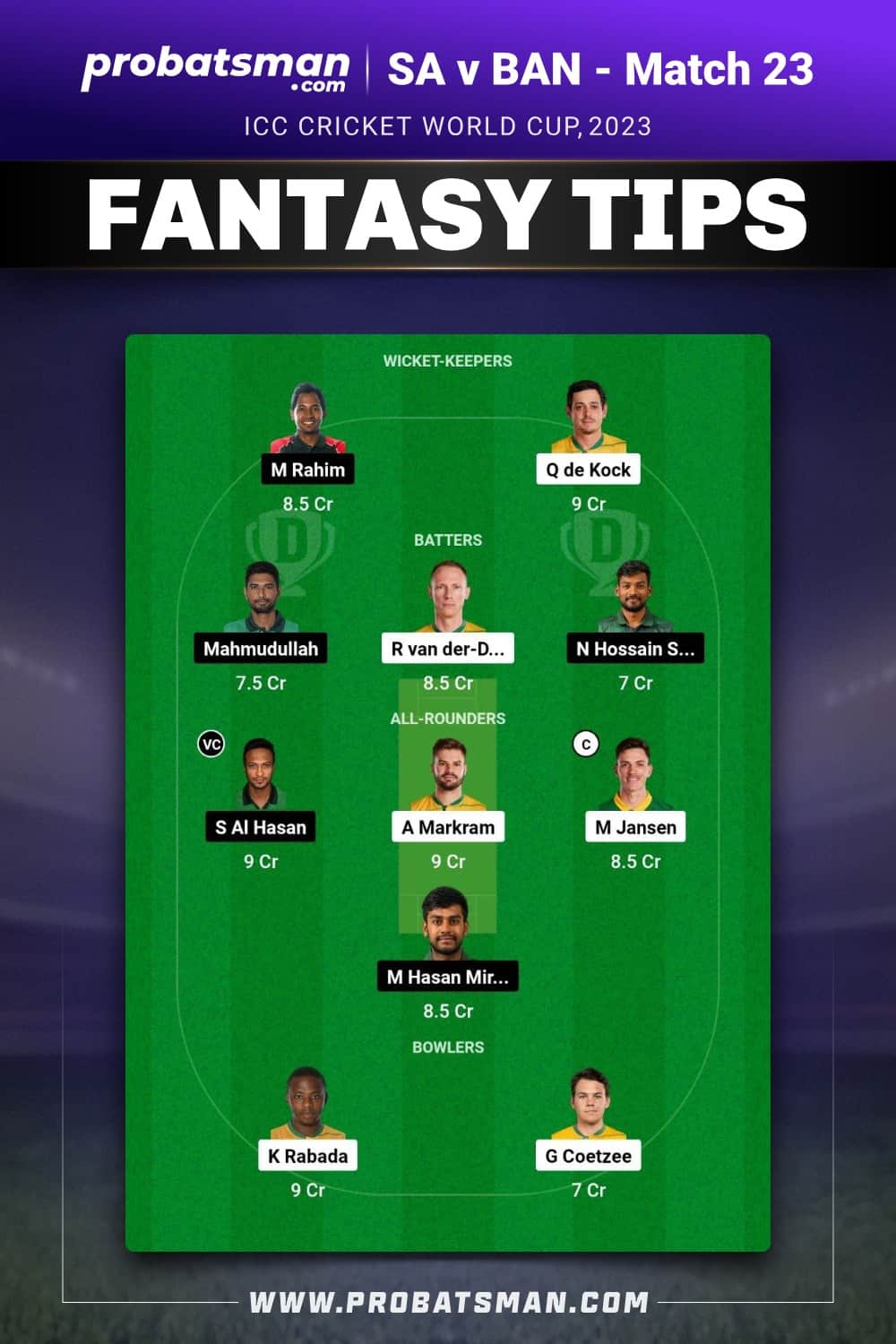 SA vs BAN Dream11 Prediction - Fantasy Team 2