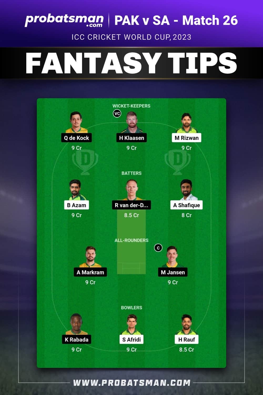 PAK vs SA Dream11 Prediction - Fantasy Team 2