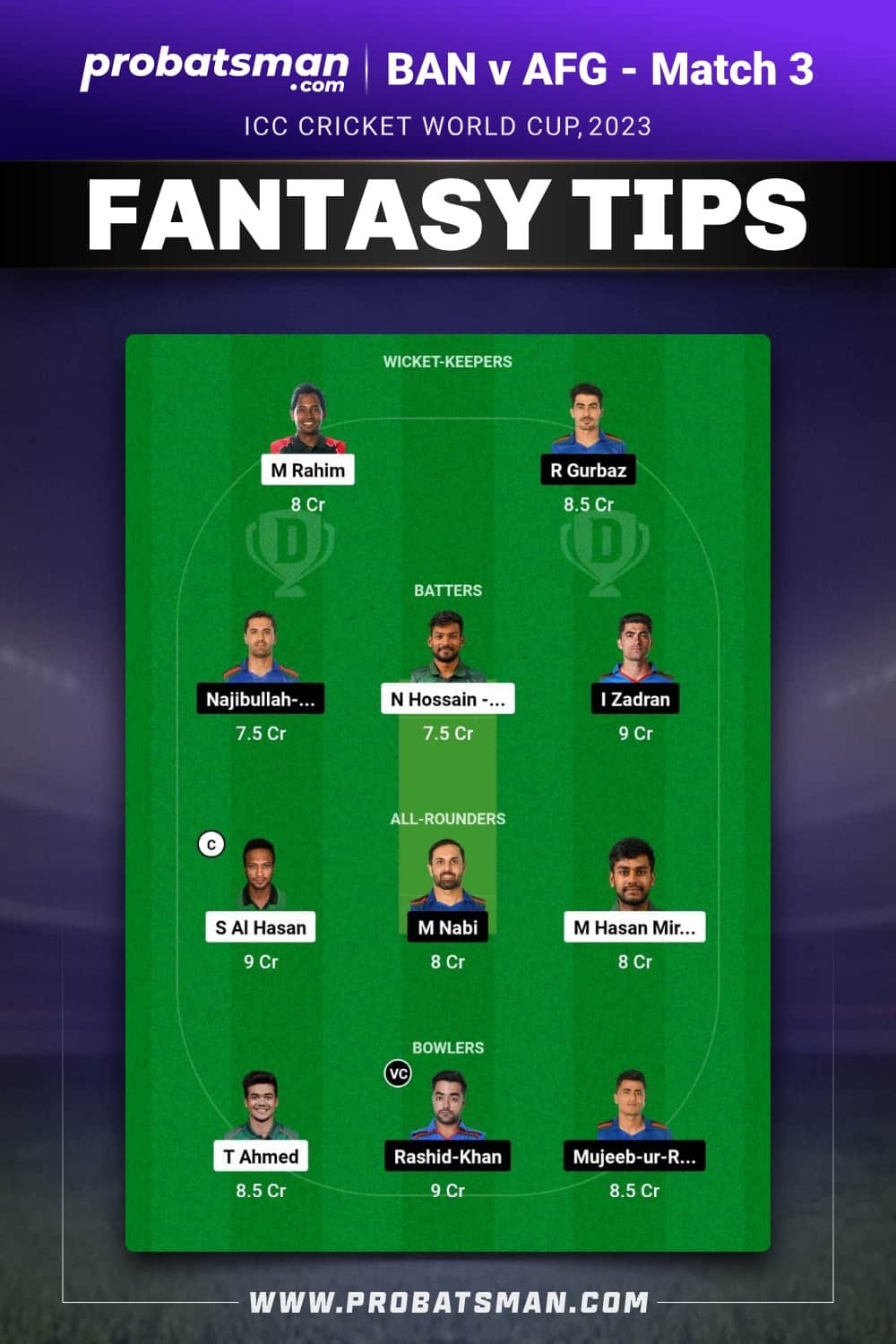 BAN vs AFG Dream11 Prediction - Fantasy Team 1 BAN vs AFG Dream11 Prediction - Fantasy Team 1