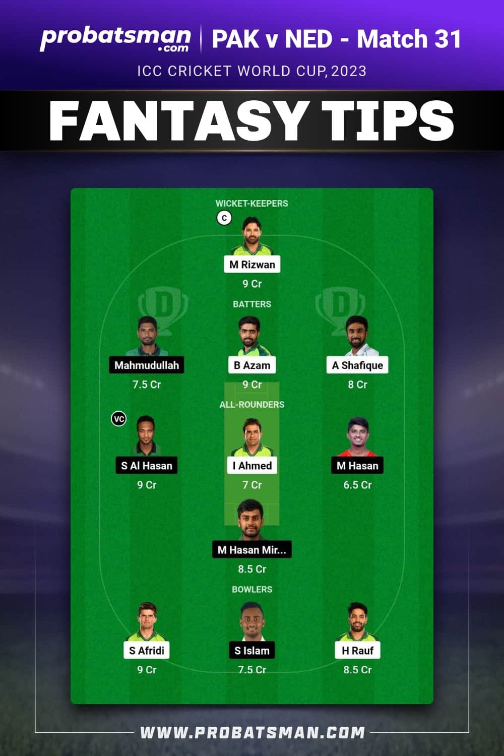 PAK vs BAN Dream11 Prediction - Fantasy Team 1