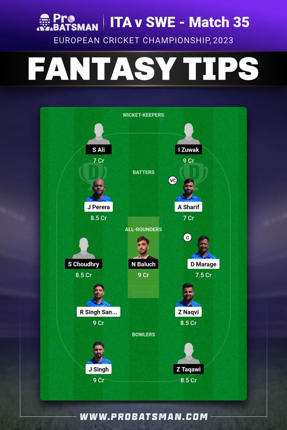 ITA vs SWE Dream11 Prediction - Fantasy Team 1 ITA vs SWE Dream11 Prediction - Fantasy Team 1