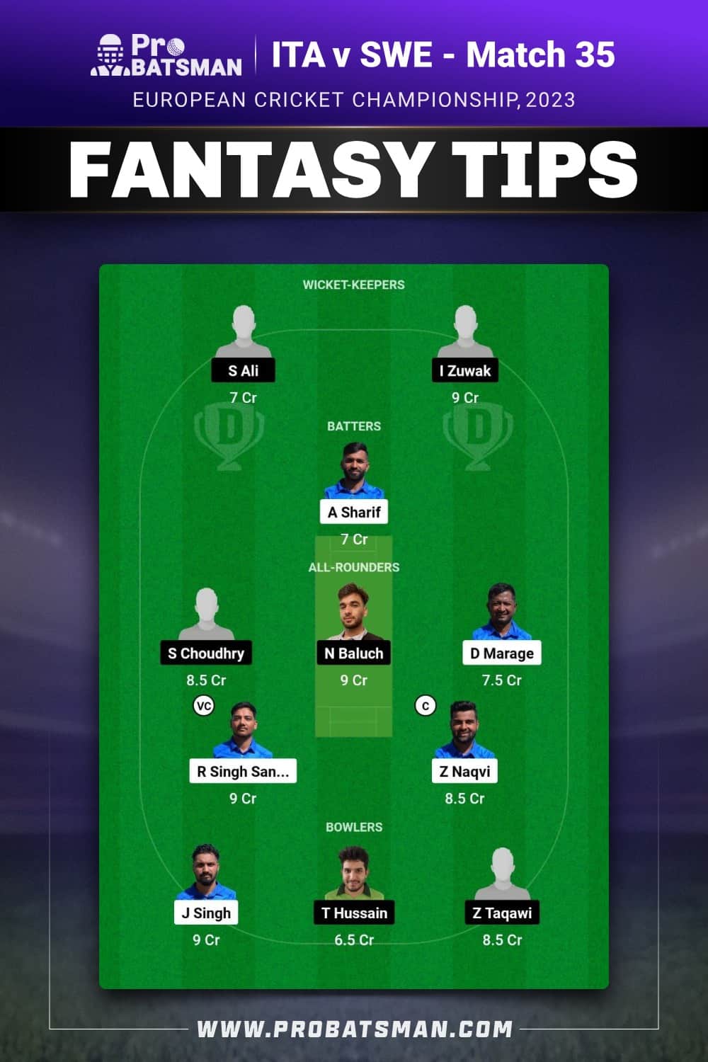 ITA vs SWE Dream11 Prediction - Fantasy Team 2 ITA vs SWE Dream11 Prediction - Fantasy Team 2