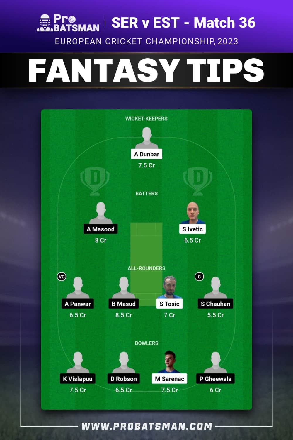 SER vs EST Dream11 Prediction - Fantasy Team 2 SER vs EST Dream11 Prediction - Fantasy Team 2