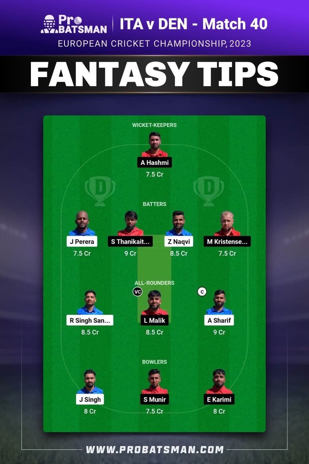 ITA vs DEN Dream11 Prediction - Fantasy Team 1 ITA vs DEN Dream11 Prediction - Fantasy Team 1