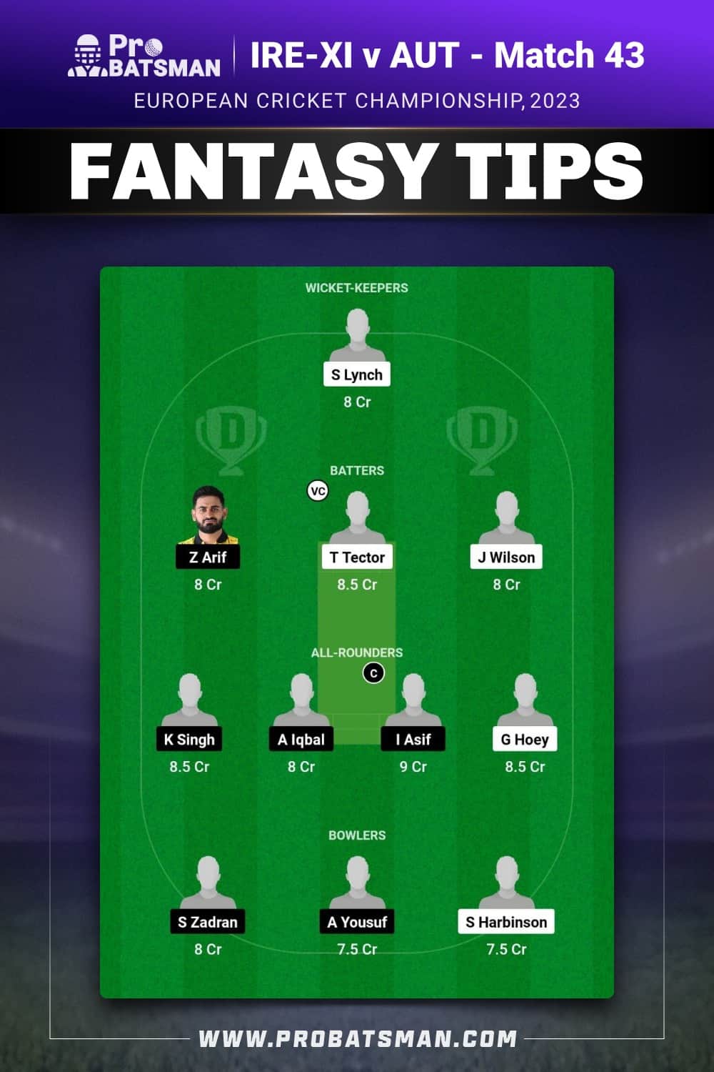 IRE-XI vs AUT Dream11 Prediction - Fantasy Team 1 IRE-XI vs AUT Dream11 Prediction - Fantasy Team 1