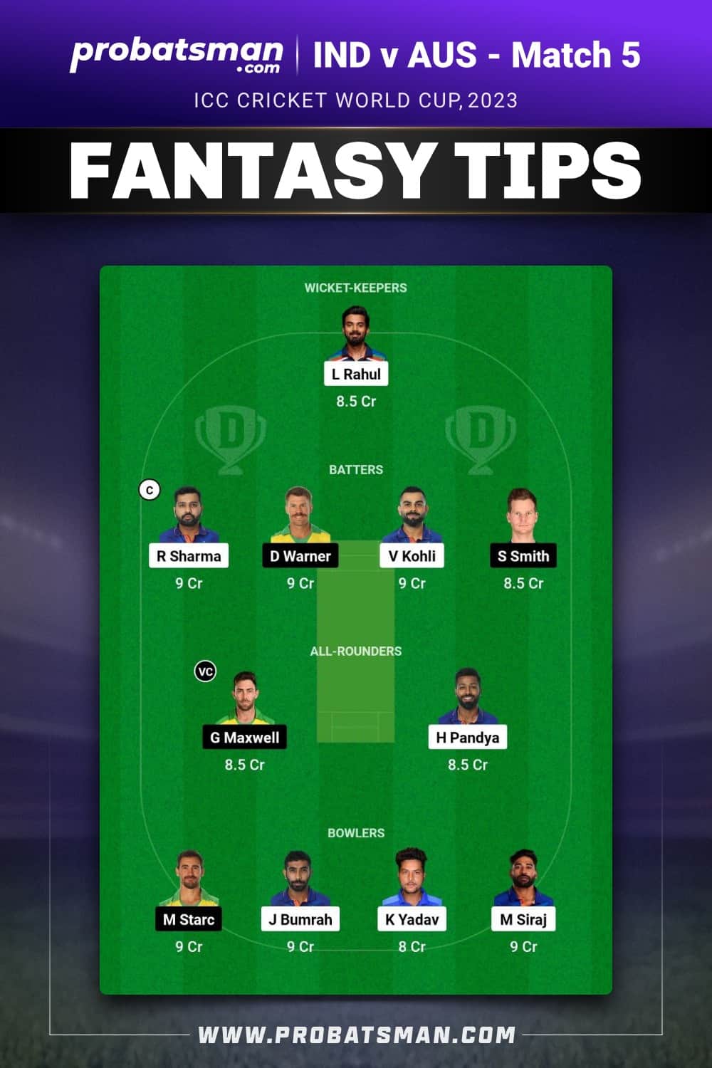 IND vs AUS Dream11 Prediction - Fantasy Team 2