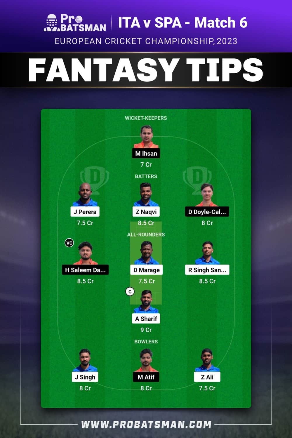 ITA vs SPA Dream11 Prediction - Fantasy Team 1