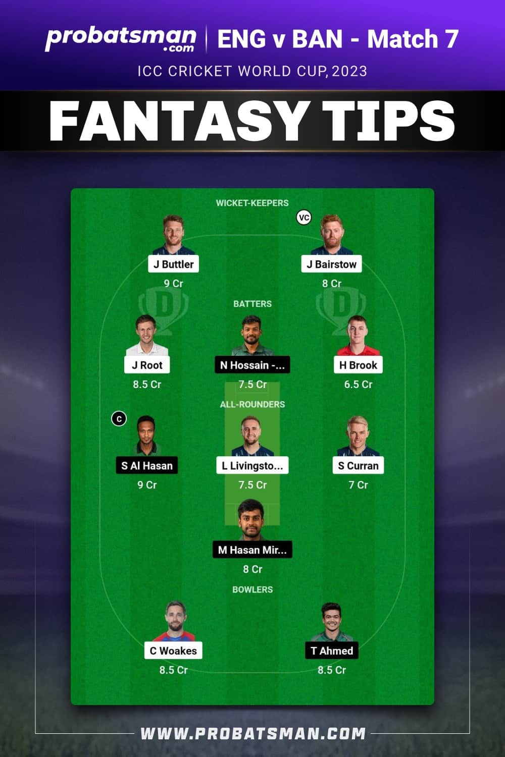 ENG vs BAN Dream11 Prediction - Fantasy Team 2