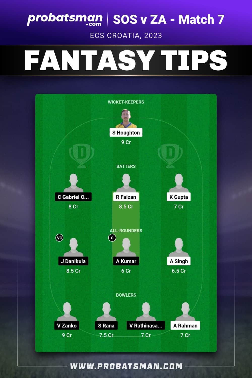 SOS vs ZA Dream11 Prediction - Fantasy Team 1