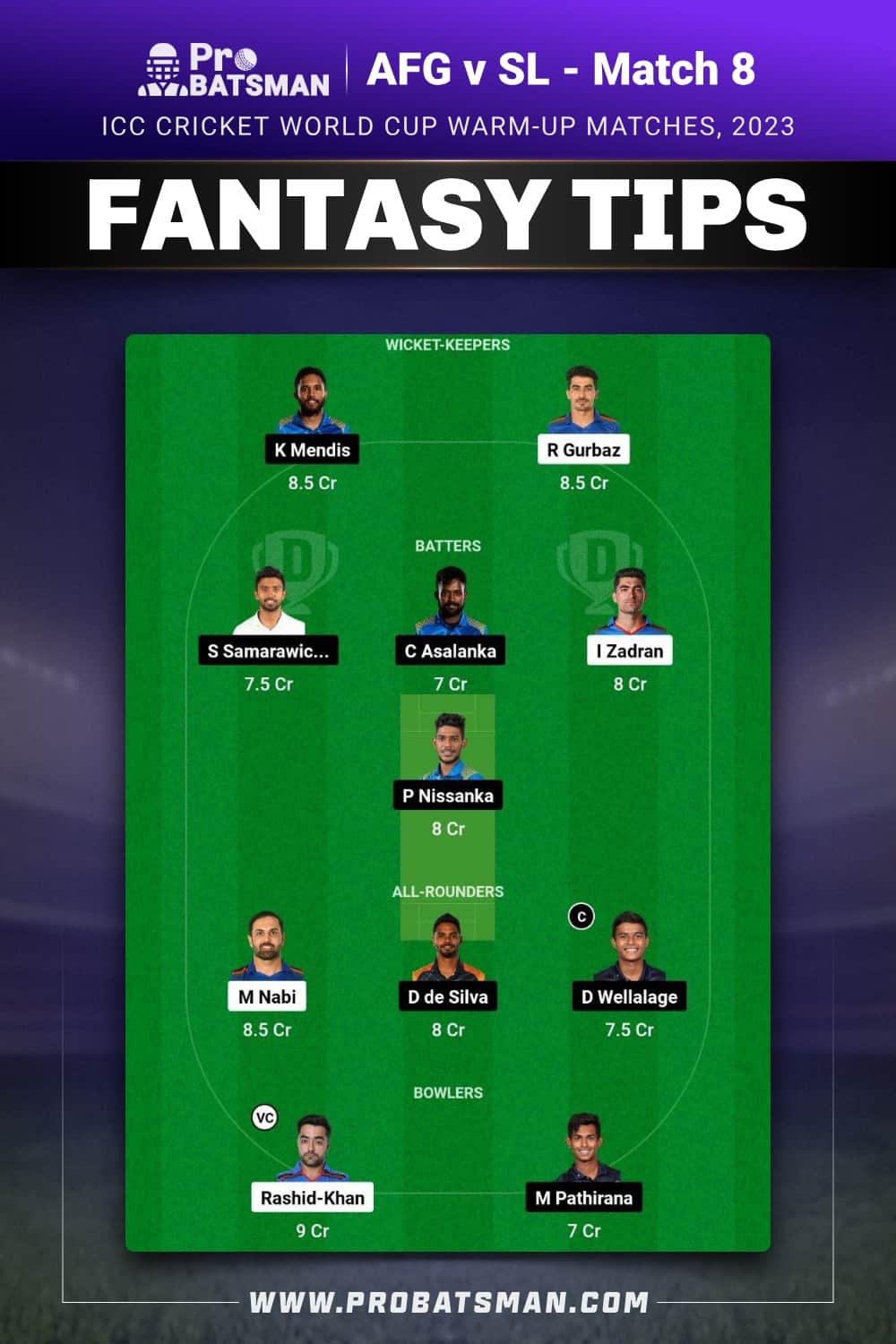 AFG vs SL Dream11 Prediction - Fantasy Team 1 AFG vs SL Dream11 Prediction - Fantasy Team 1