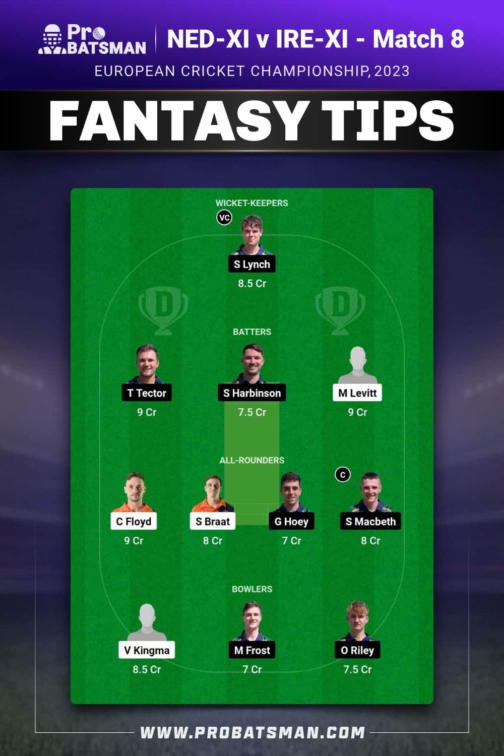 NED-XI vs IRE-XI Dream11 Prediction With Stats, Pitch Report & Player Record of European Cricket Championship, 2023 For Match 8 of Championship Week