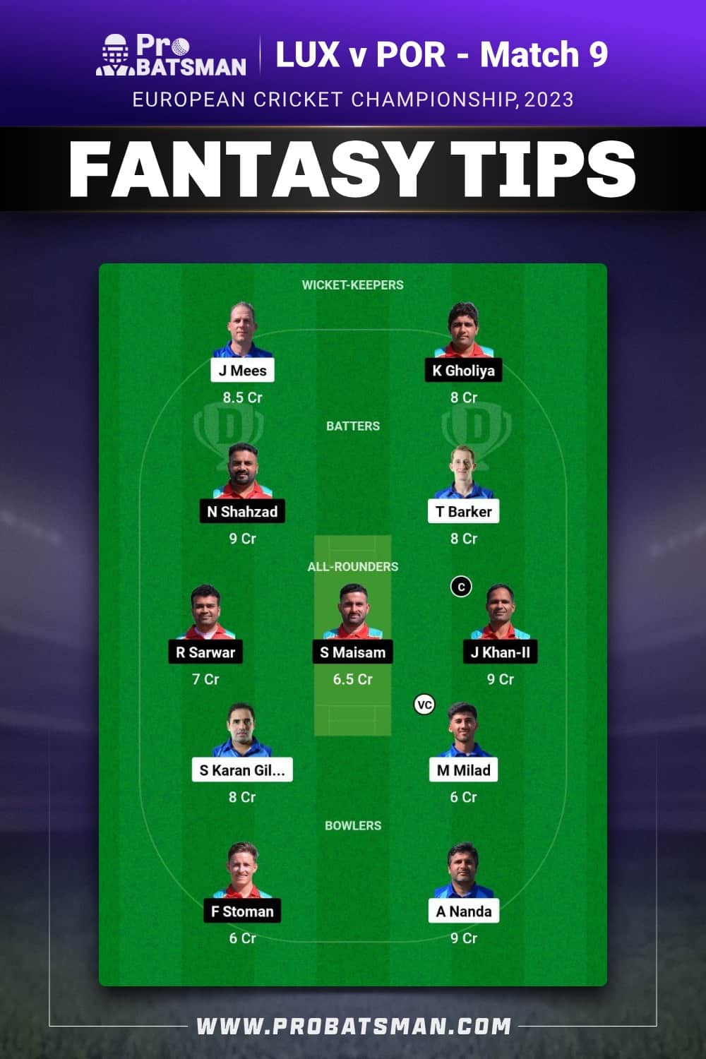 LUX vs POR Dream11 Prediction - Fantasy Team 1 LUX vs POR Dream11 Prediction - Fantasy Team 1