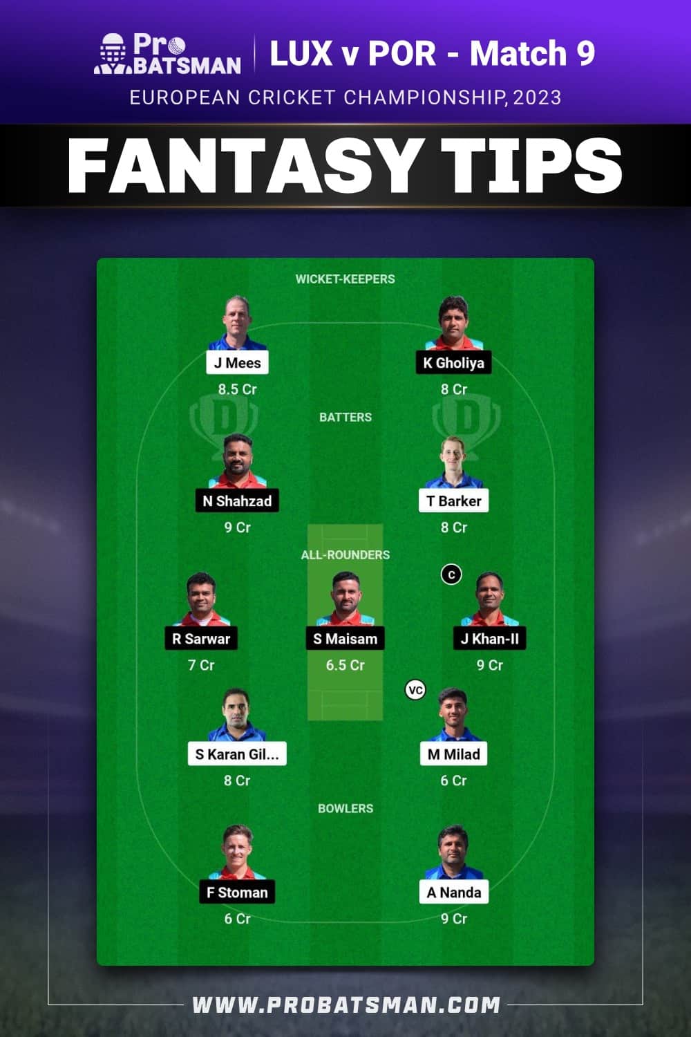 LUX vs POR Dream11 Prediction - Fantasy Team 1