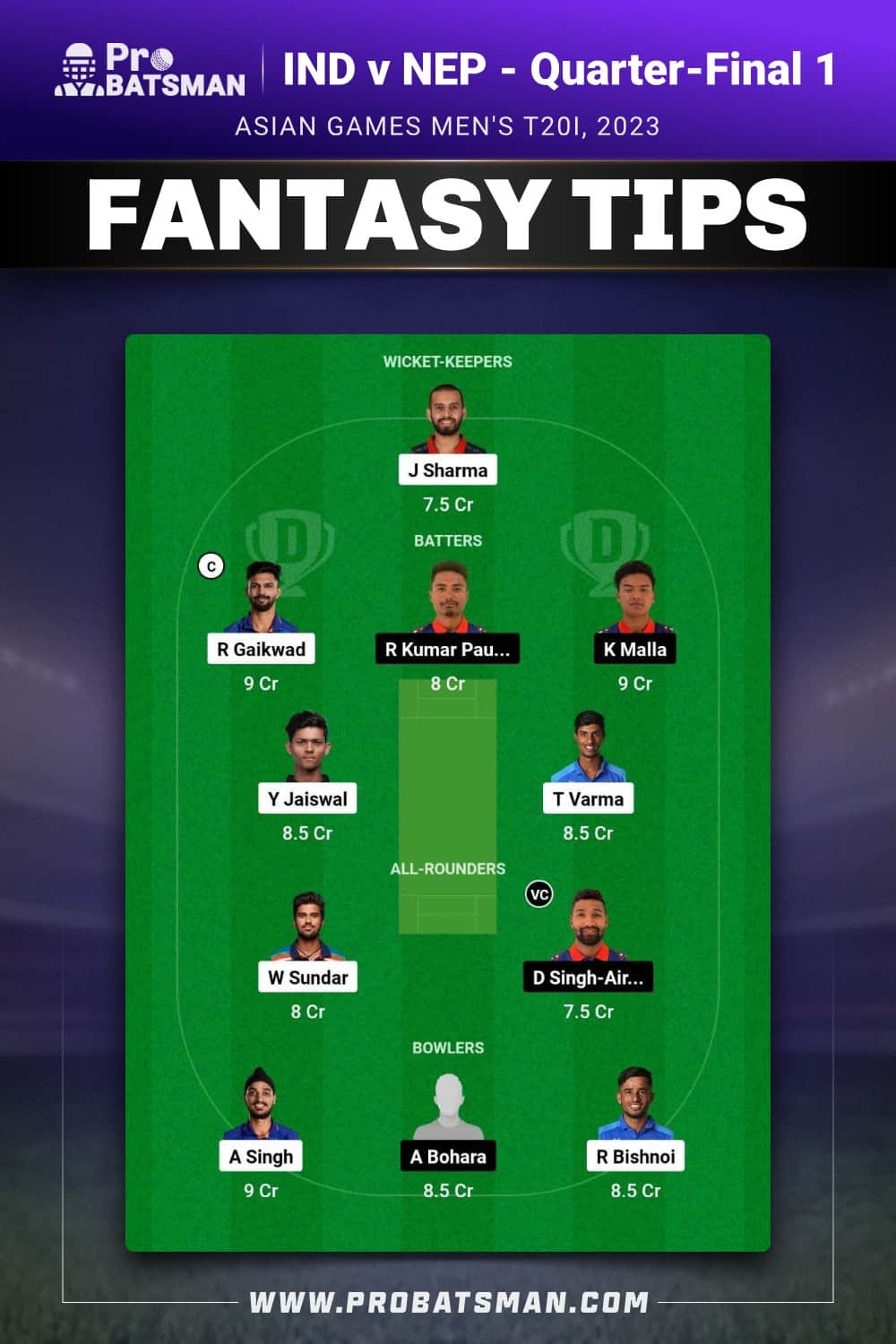 IND vs NEP Dream11 Prediction - Fantasy Team 2