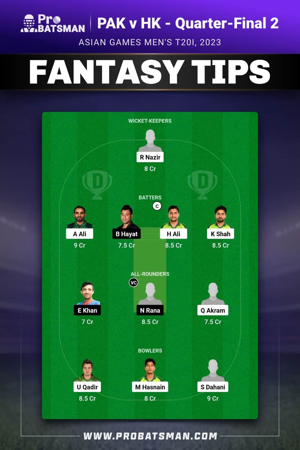 PAK vs HK Dream11 Prediction - Fantasy Team 1 PAK vs HK Dream11 Prediction - Fantasy Team 1
