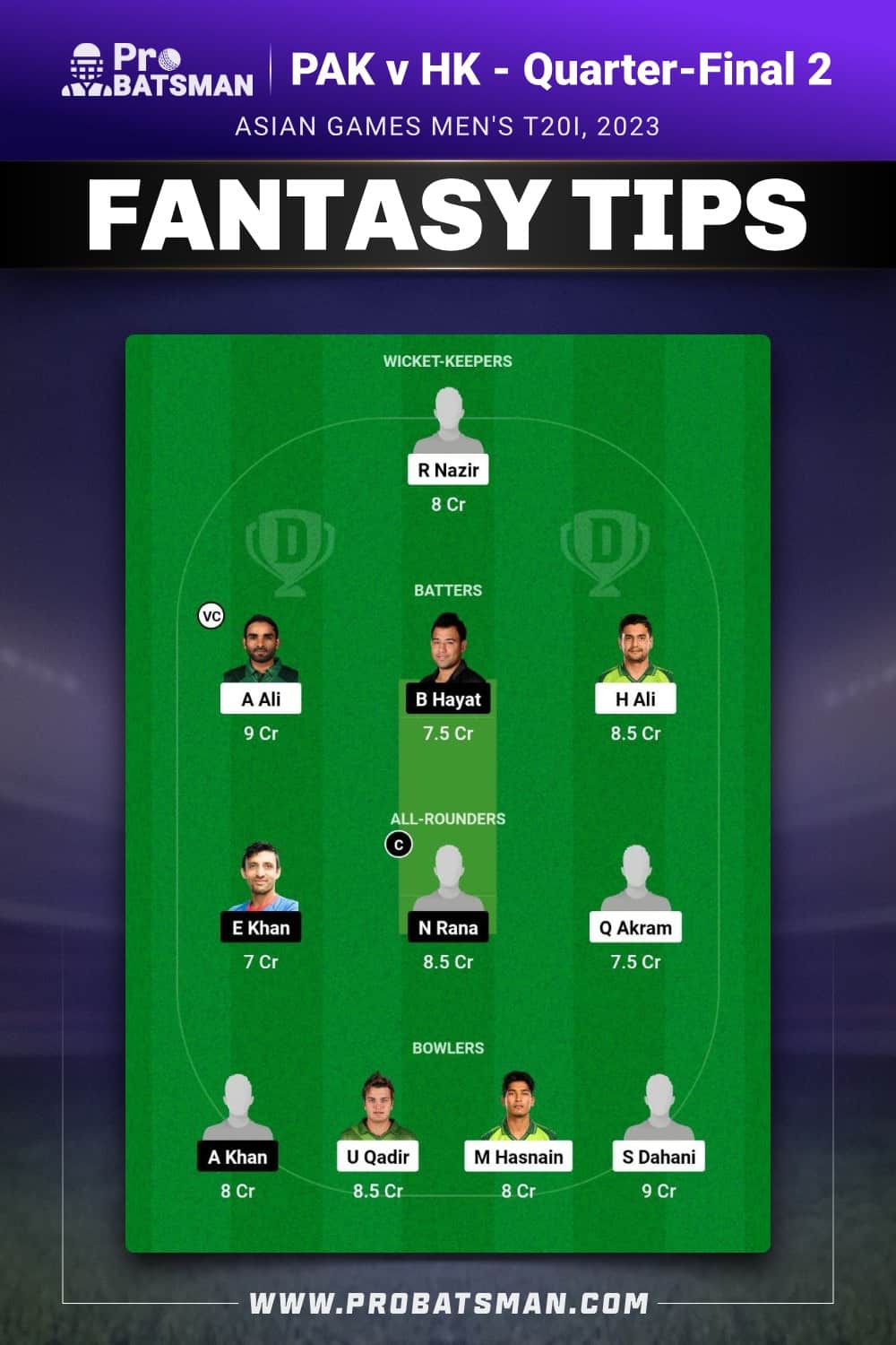 PAK vs HK Dream11 Prediction - Fantasy Team 2 PAK vs HK Dream11 Prediction - Fantasy Team 2