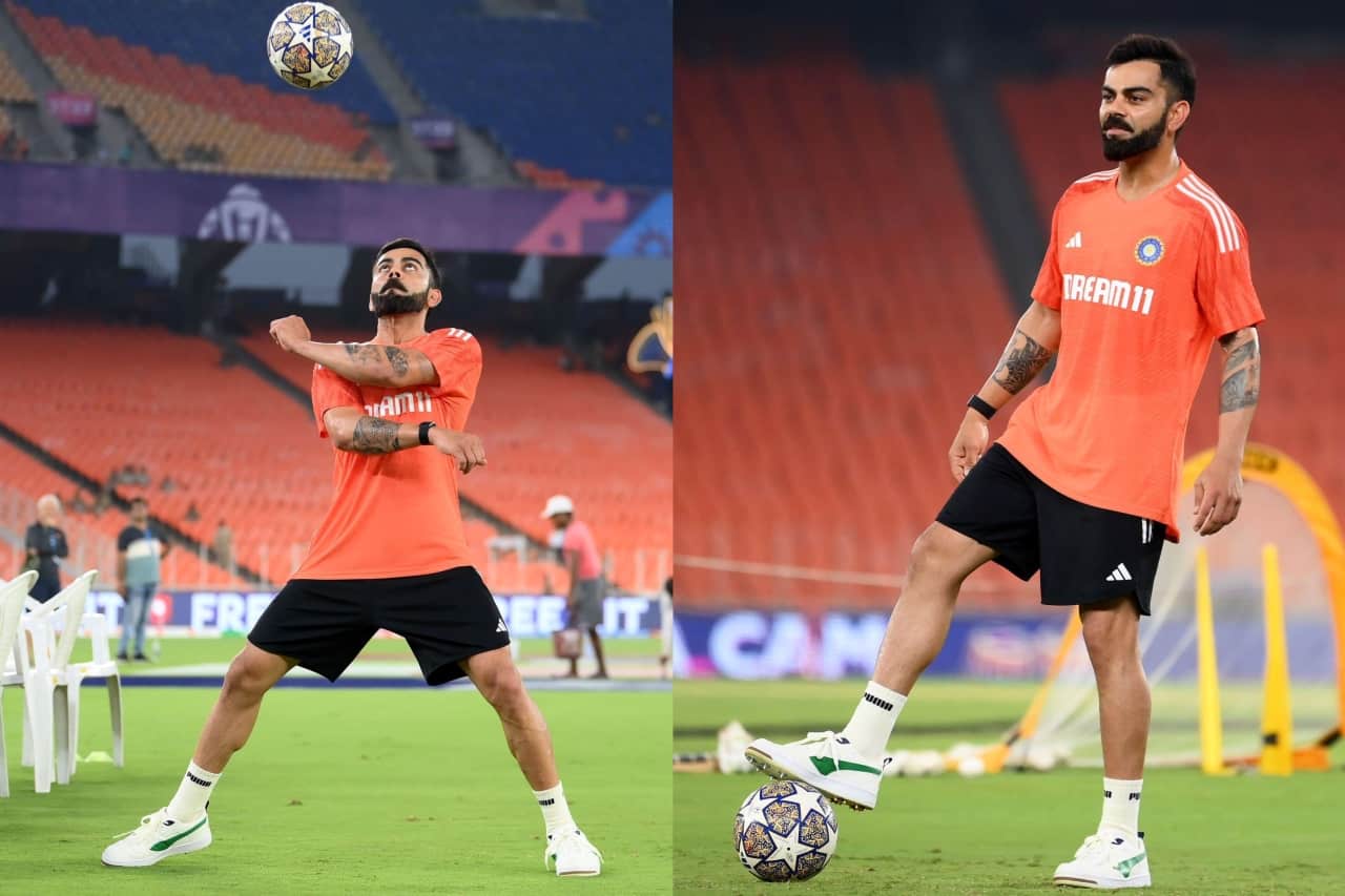 ICC World Cup 2023: Virat Kohli Warms Up with Football Ahead of India-Pakistan Clash Virat Kohli Warms Up with Football Ahead of India-Pakistan Clash