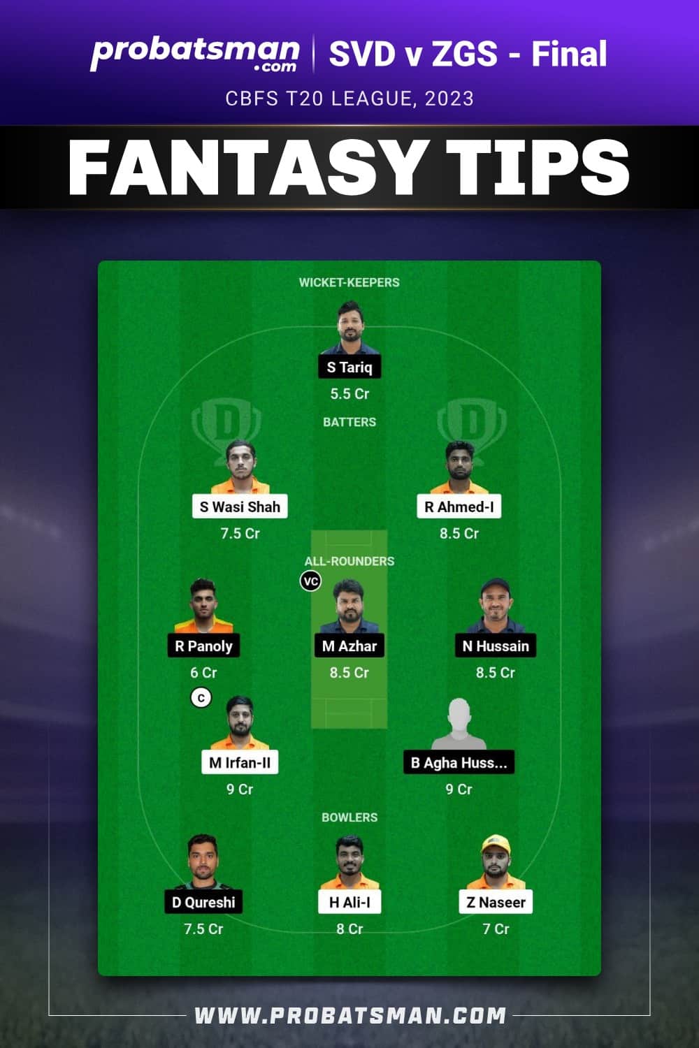 SVD vs ZGS Dream11 Prediction - Fantasy Team 1 SVD vs ZGS Dream11 Prediction - Fantasy Team 1
