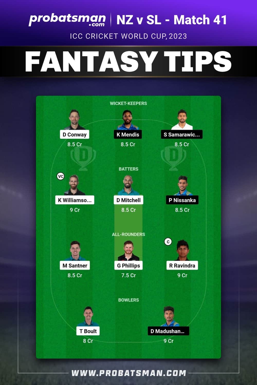 NZ vs SL Dream11 Prediction - Fantasy Team 1