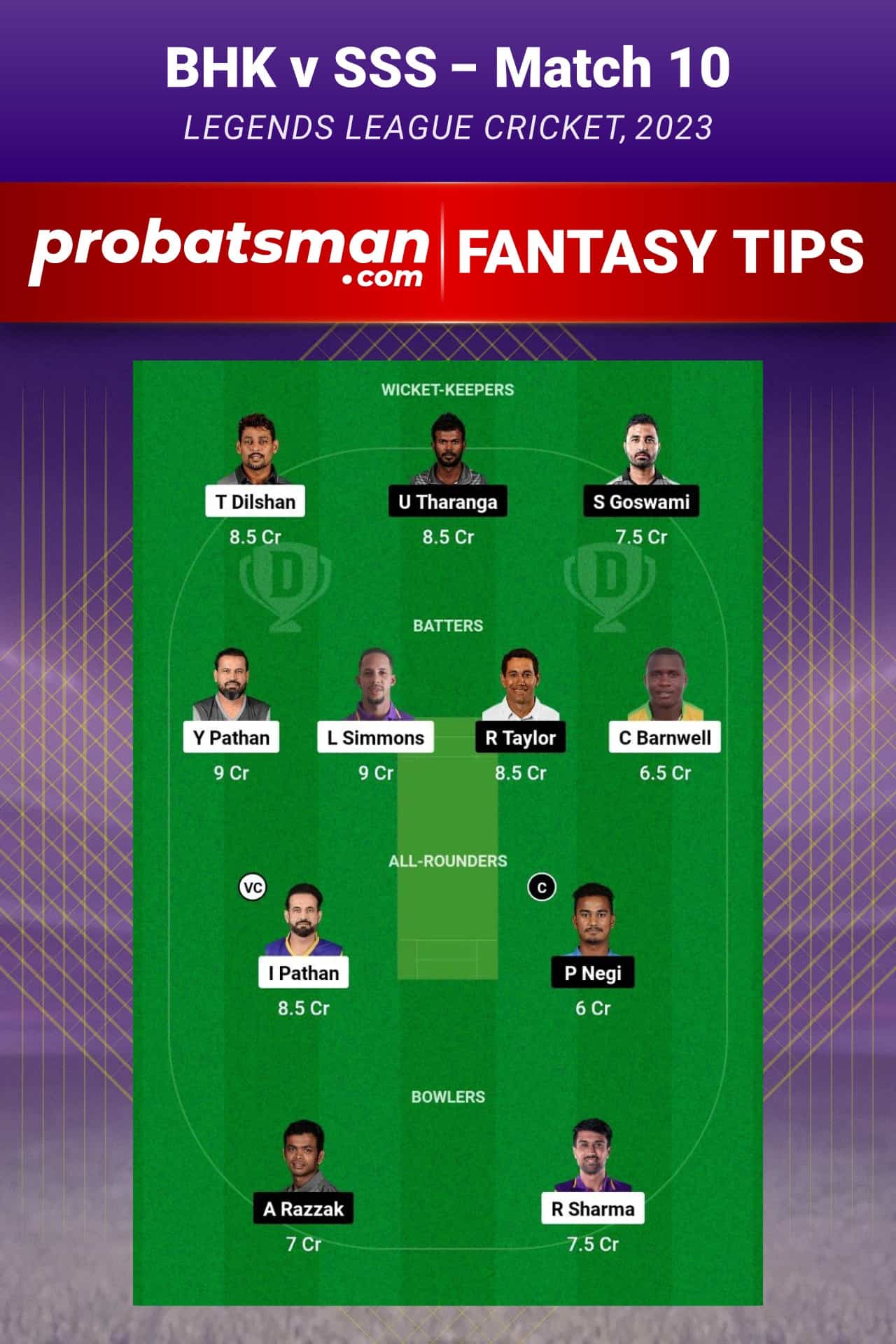 BHK vs SSS Dream11 Prediction - Fantasy Team 1