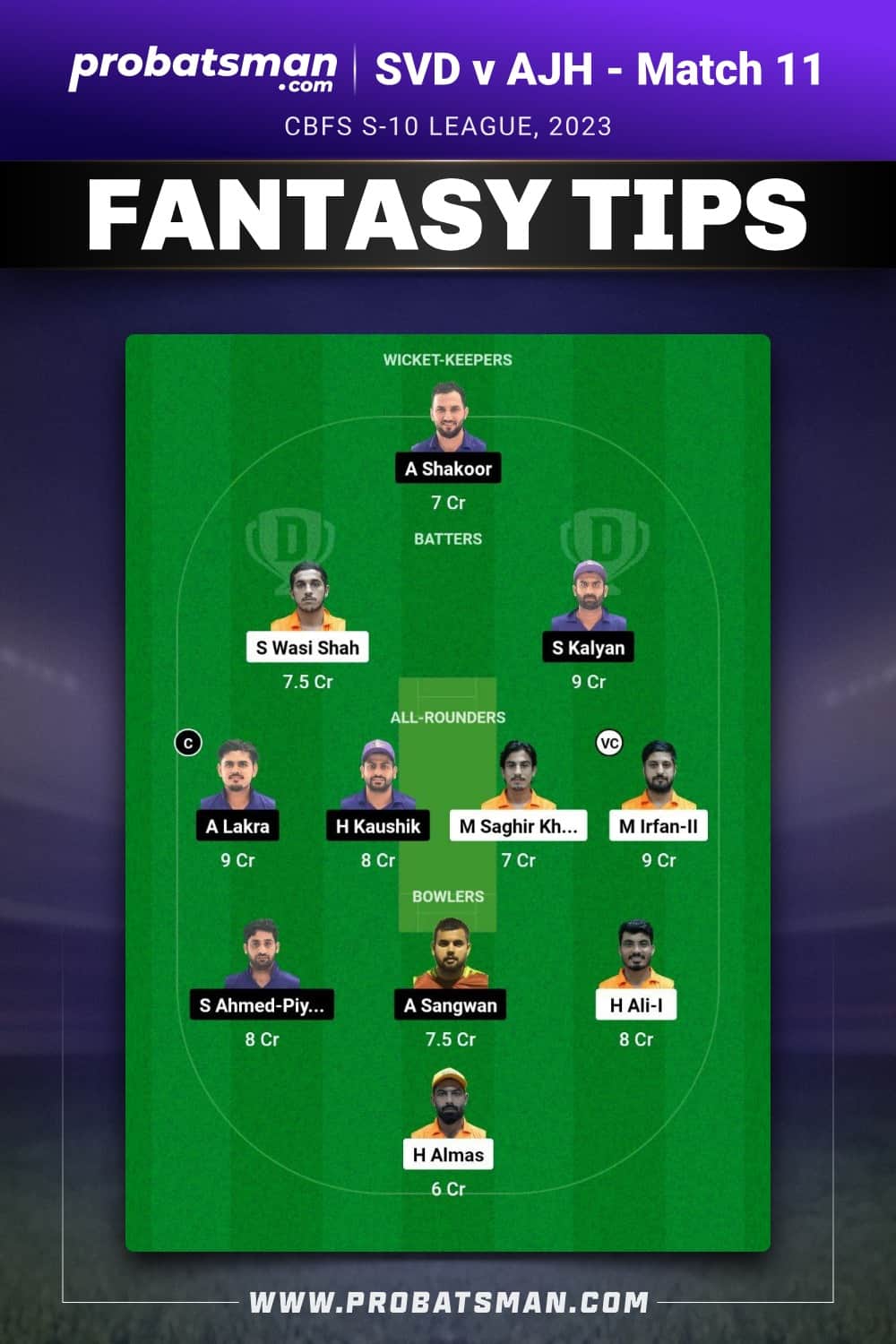 SVD vs AJH Dream11 Prediction - Fantasy Team 1 SVD vs AJH Dream11 Prediction - Fantasy Team 1