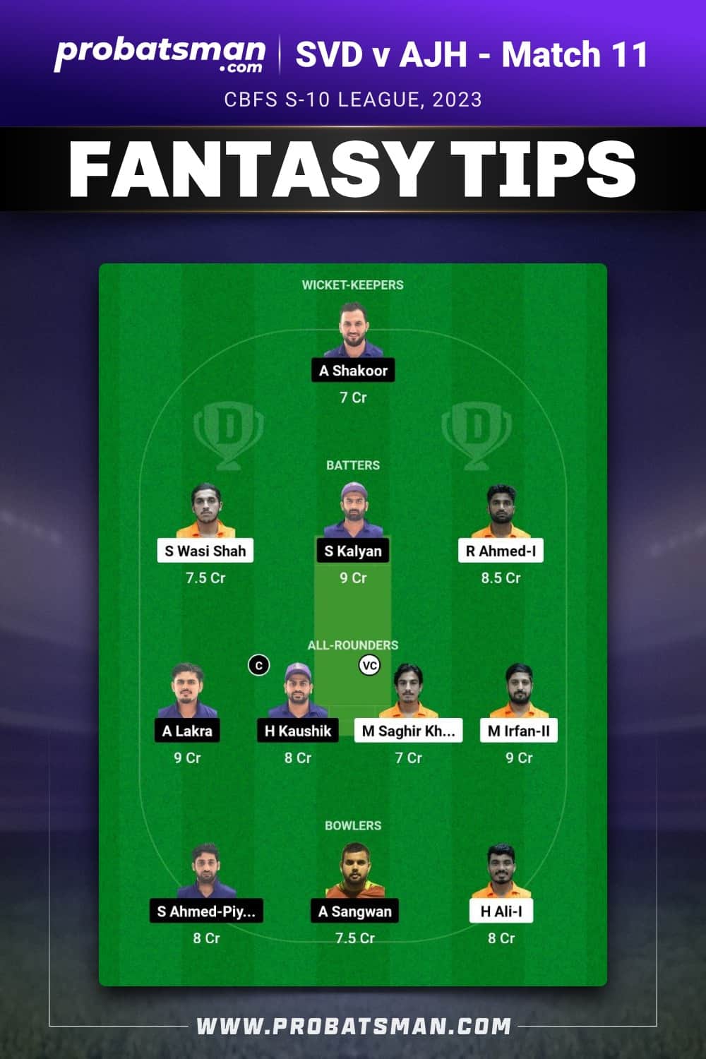 SVD vs AJH Dream11 Prediction - Fantasy Team 2 SVD vs AJH Dream11 Prediction - Fantasy Team 2