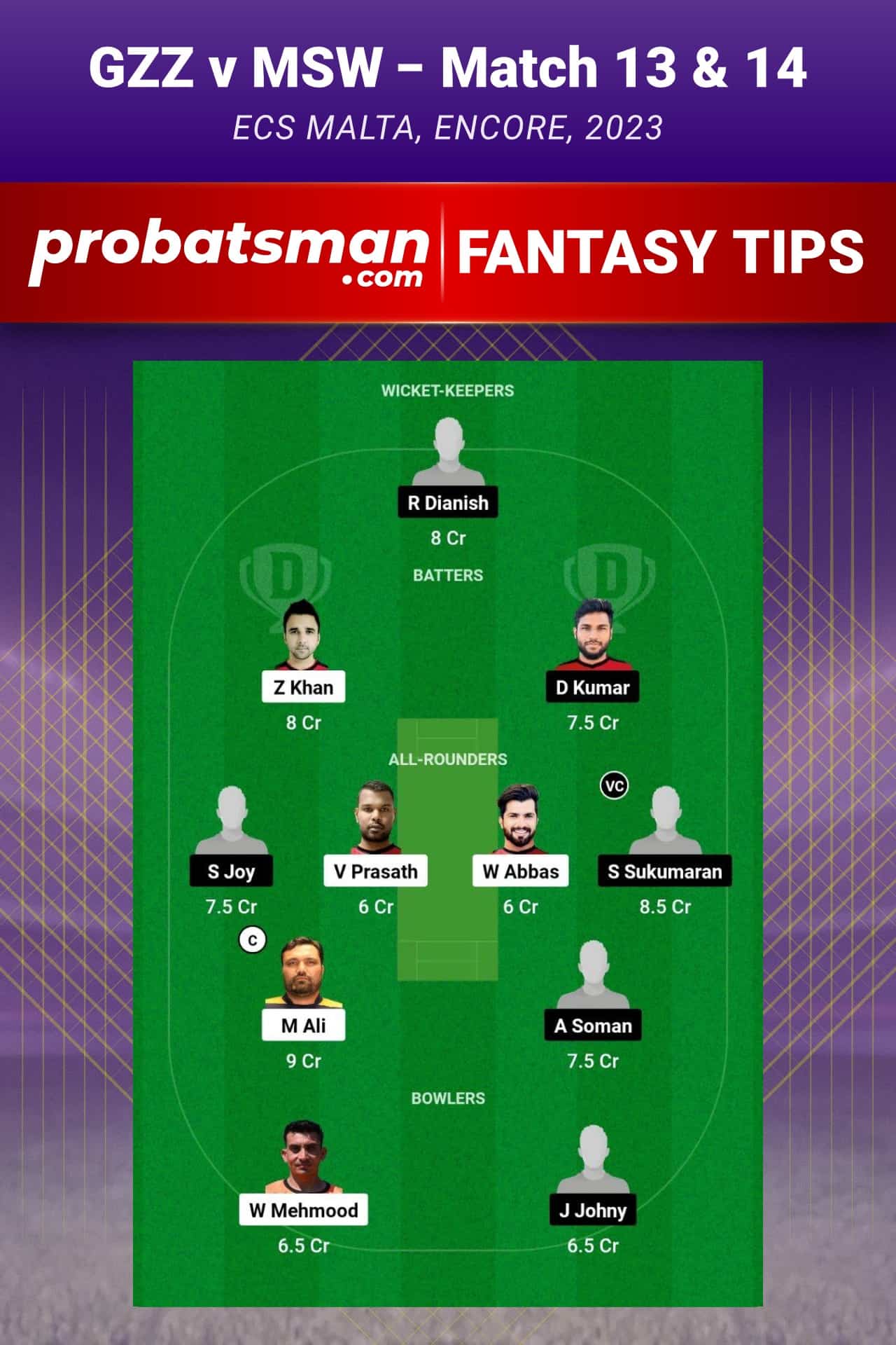GZZ vs MSW Dream11 Prediction - Fantasy Team 1