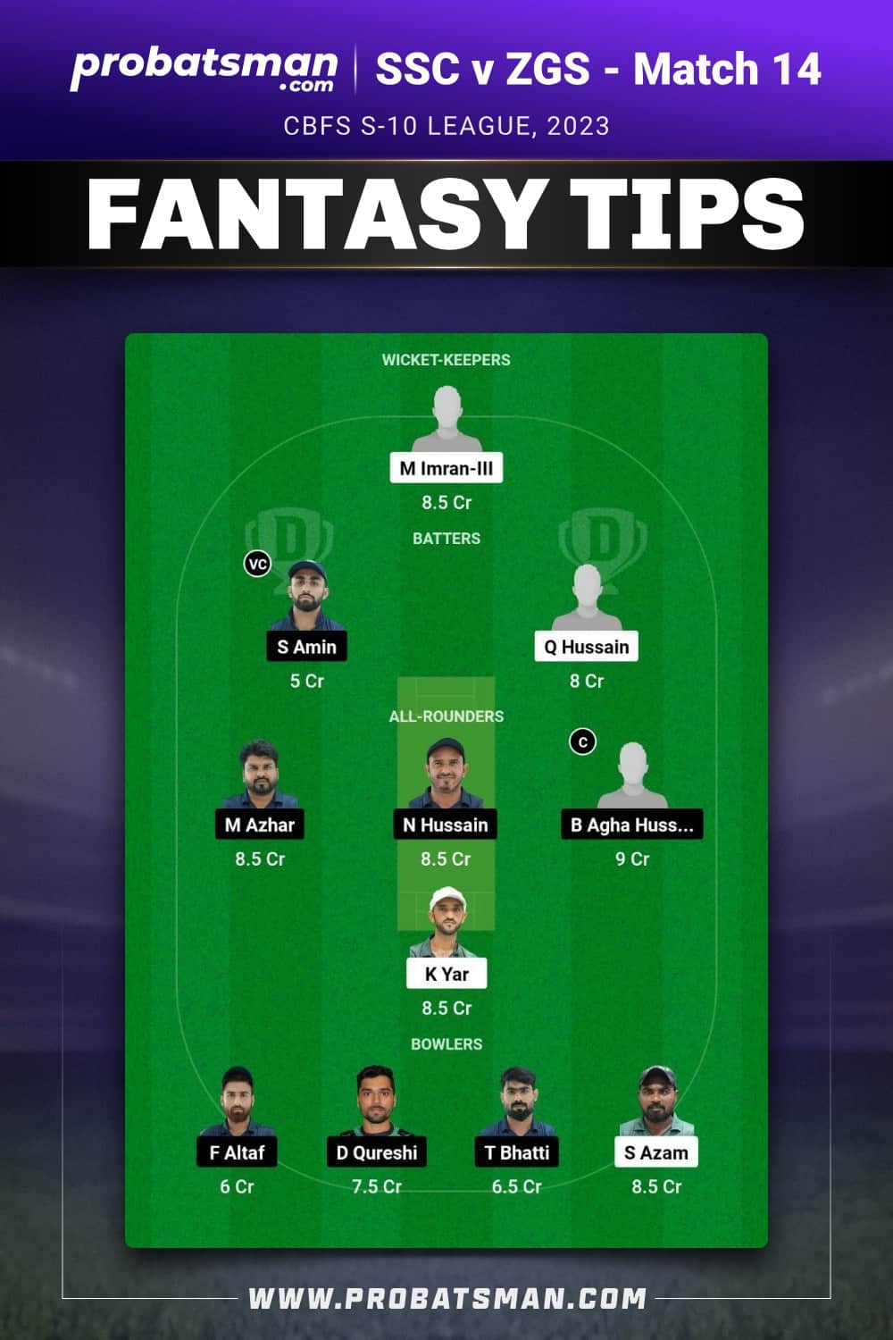 SSC vs ZGS Dream11 Prediction - Fantasy Team 1 SSC vs ZGS Dream11 Prediction - Fantasy Team 1