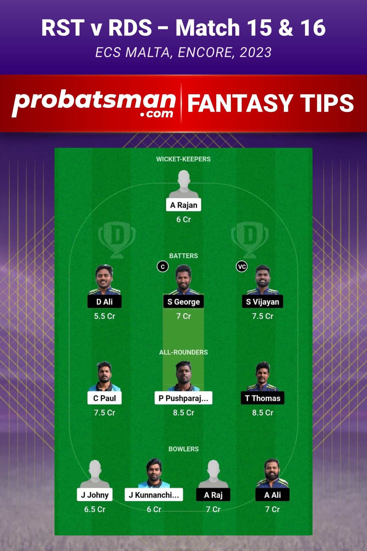 RST vs RDS Dream11 Prediction - Fantasy Team 2 RST vs RDS Dream11 Prediction - Fantasy Team 2