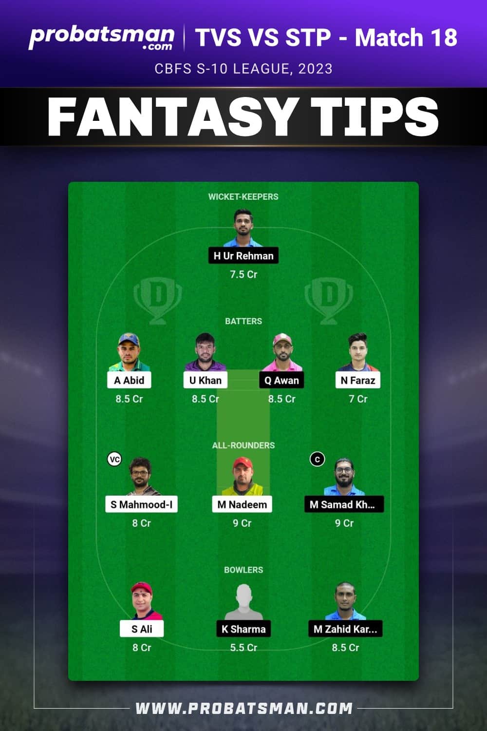 TVS vs STP Dream11 Prediction - Fantasy Team 2 TVS vs STP Dream11 Prediction - Fantasy Team 2