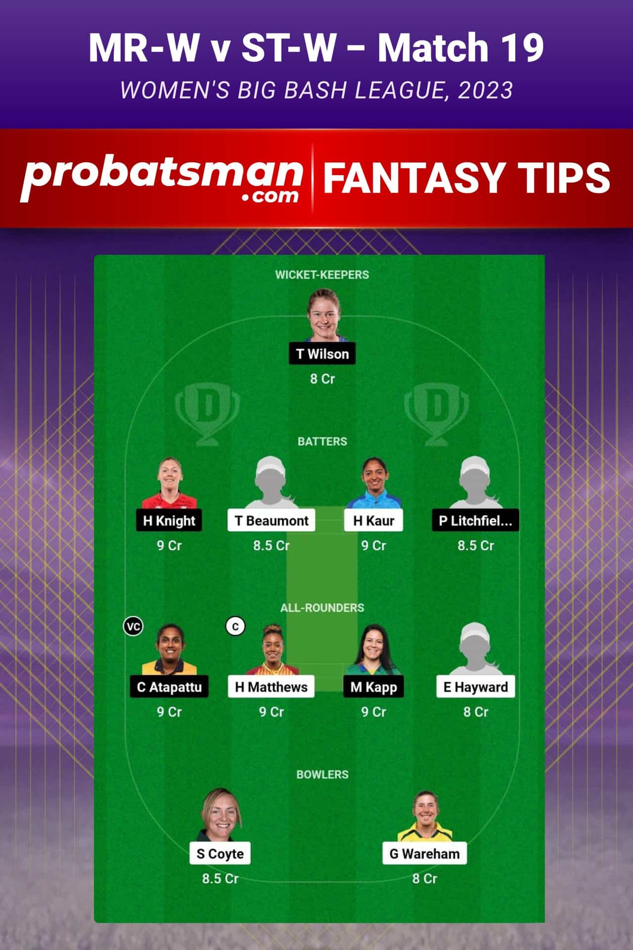 MR-W vs ST-W Dream11 Prediction - Fantasy Team 1 MR-W vs ST-W Dream11 Prediction - Fantasy Team 1