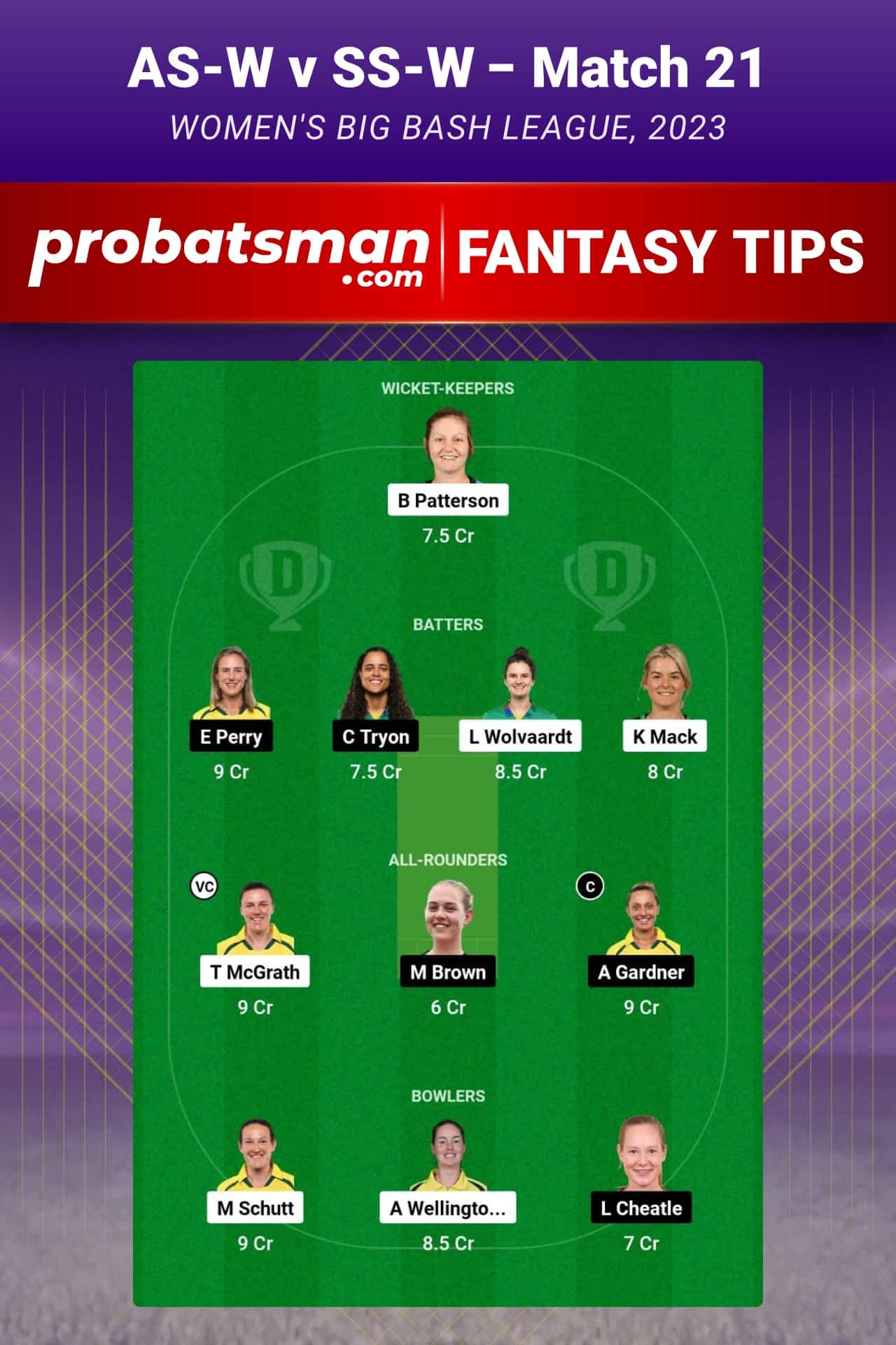 AS-W vs SS-W Dream11 Prediction - Fantasy Team 1 AS-W vs SS-W Dream11 Prediction - Fantasy Team 1