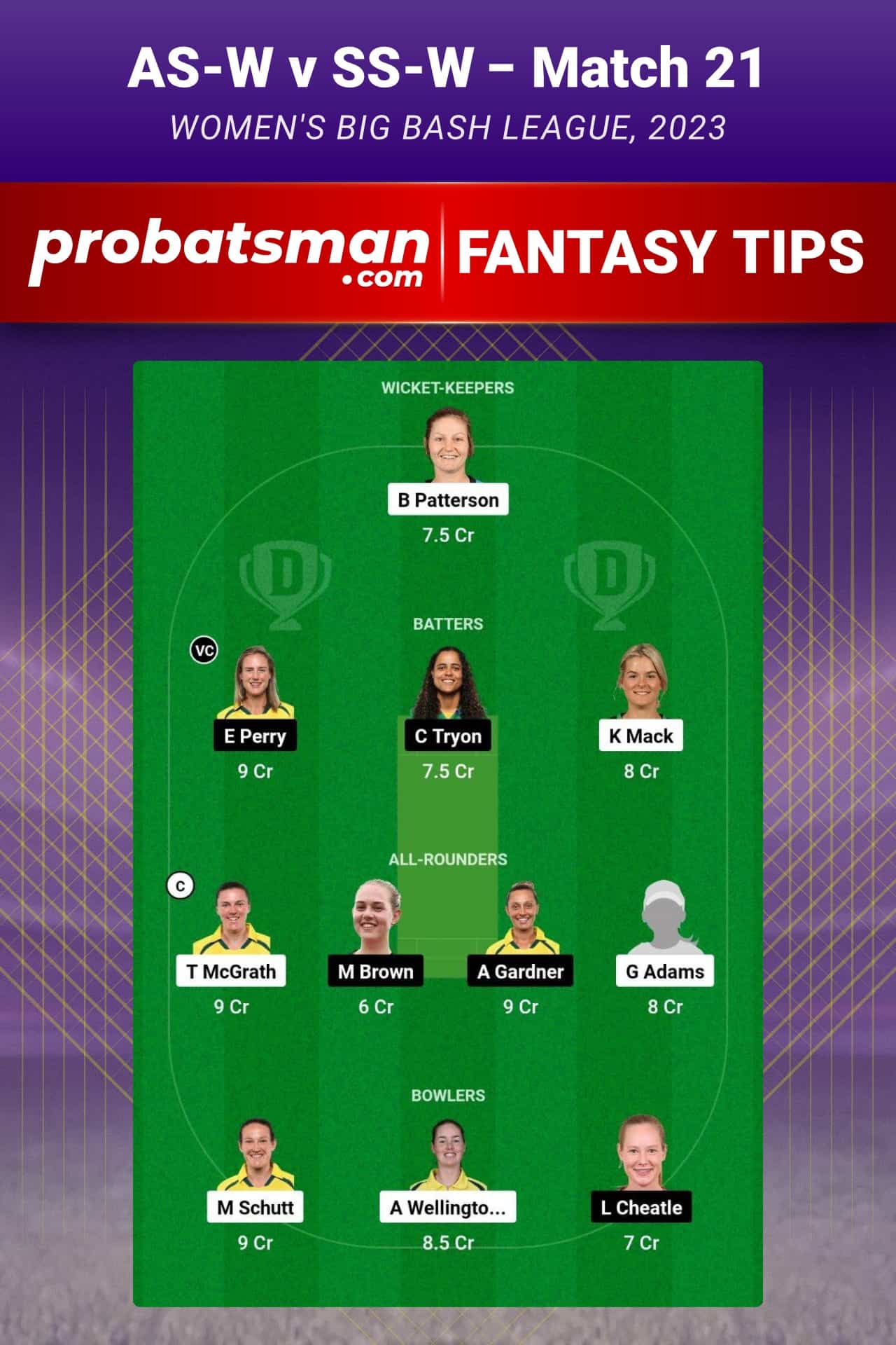 AS-W vs SS-W Dream11 Prediction - Fantasy Team 2 AS-W vs SS-W Dream11 Prediction - Fantasy Team 2