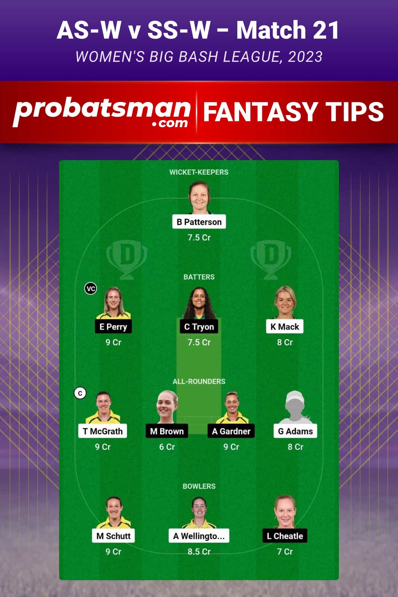 AS-W vs SS-W Dream11 Prediction - Fantasy Team 2